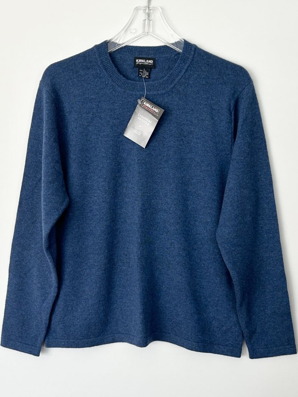 New! Kirkland Signature Mens Cashmere Sweater Crewneck 2 Ply Blue Size Large NWT